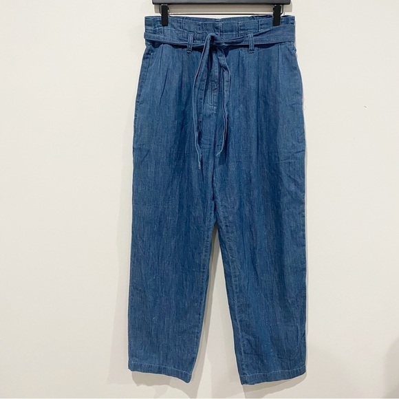 J CREW Paper-Bag Pant Chambray Size 4 Coastal Lightweight Cotton Hemp High Rise - Picture 2 of 16